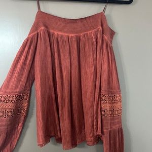 Off the shoulder long sleeve beautiful maroon color size large with floral lace